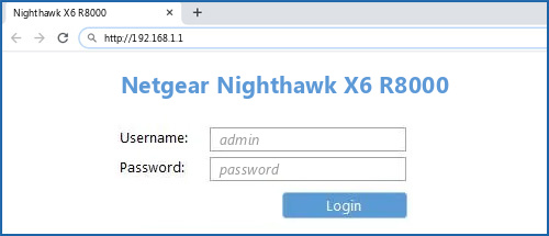 Netgear Nighthawk X6 R8000 Default Login IP Default Username Password