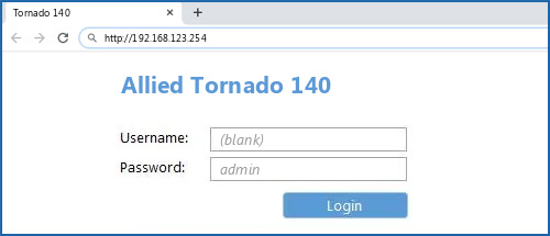 Allied Tornado 140 router default login