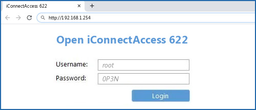 Open iConnectAccess 622 router default login