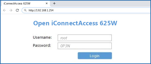 Open iConnectAccess 625W router default login