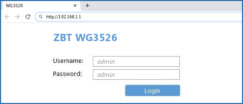 ZBT WG3526 router default login