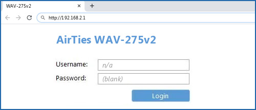 AirTies WAV 275v2 Default Login IP Default Username Password